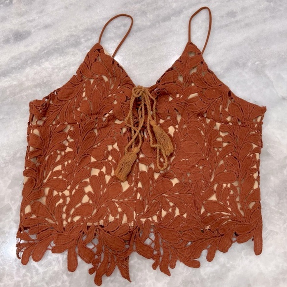 DANIEL Laced Lined Zipper Spaghetti Strap Cropped Top
